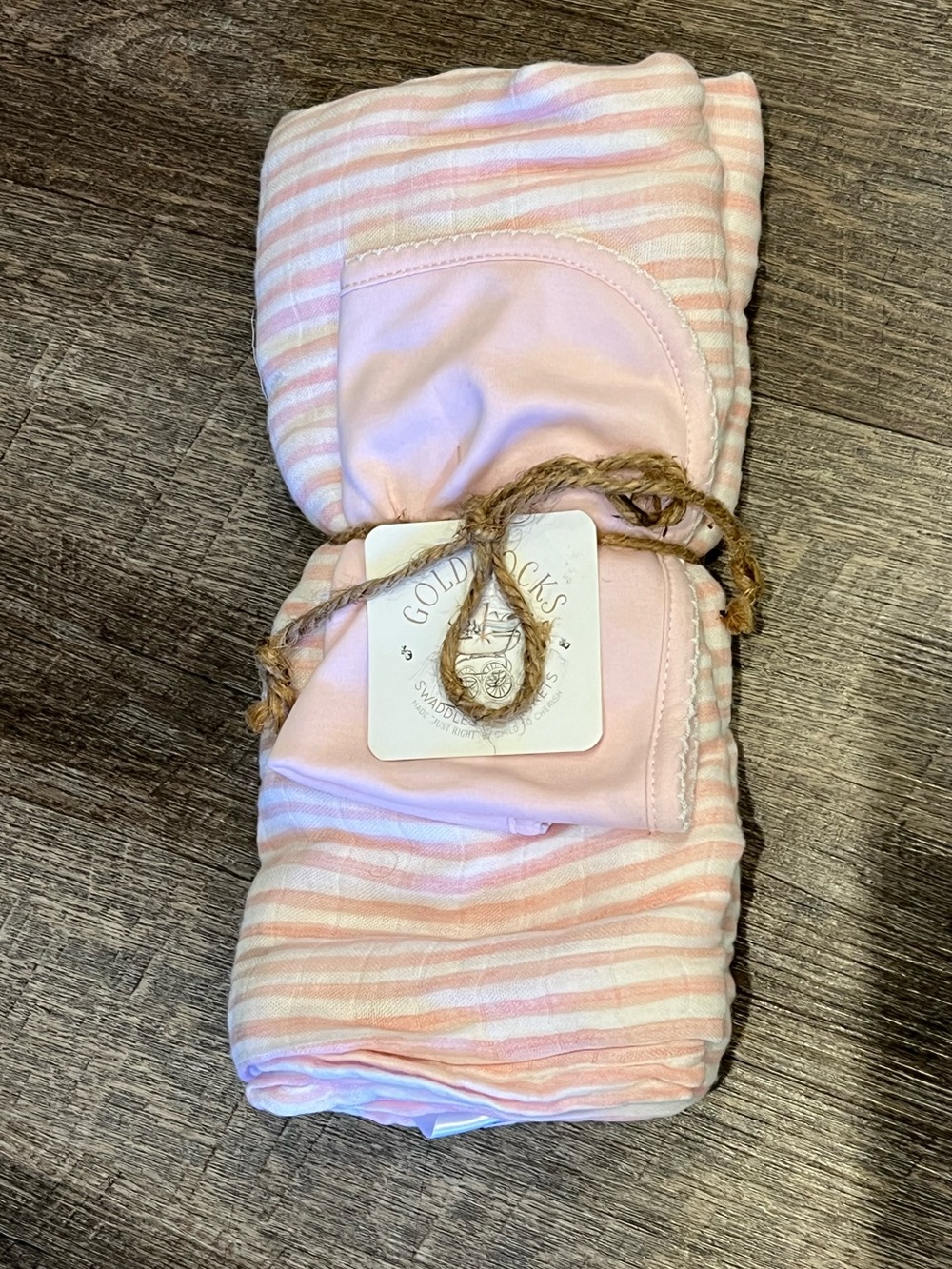 Goldilocks Pink Striped Baby Swaddle Blanket + Bib